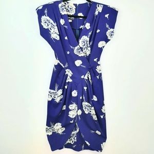 Vintage April Rain Blue Hawaiian Floral Drape Dress Knee Length Size 3 Pin-Up